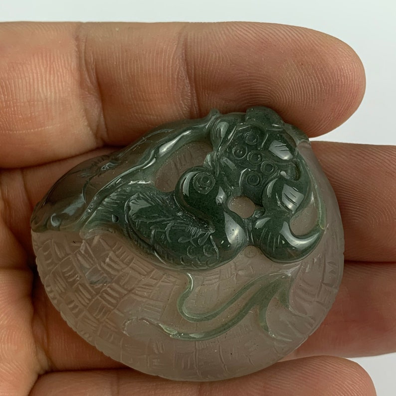 46gram Natural Hand-Carved Duck /&Lotus green phantom quartz crystal