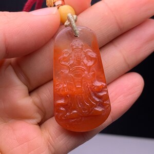13gram natürlicher roter Amphibolquarz Rutilquarz-chinesischer Gott des Reichtums Kristallanhänger-1