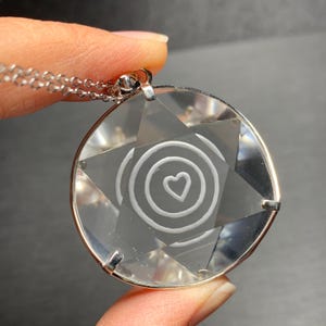 Clear Quartz Sterling Silver Pendant: 3D Star of David Heart