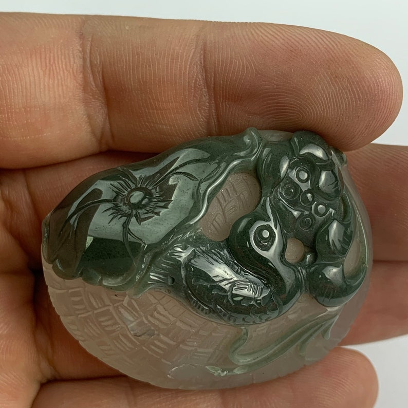 46gram Natural Hand-Carved Duck /&Lotus green phantom quartz crystal