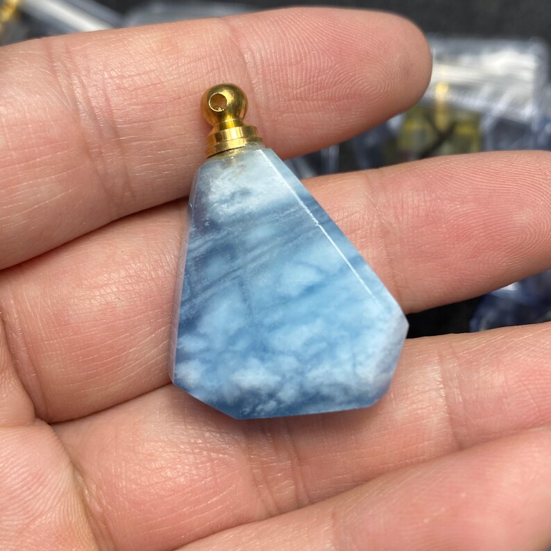 11g Handmade Natural blue Aquamarine Essentials oil bottle pendant-15
