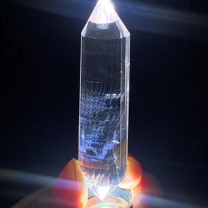 Natural clear quartz with blue angels feather inclusions quartz crystal tower DT