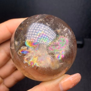 Natural Smoky Quartz Crystal Sphere with Rainbow Inclusions (56mm)