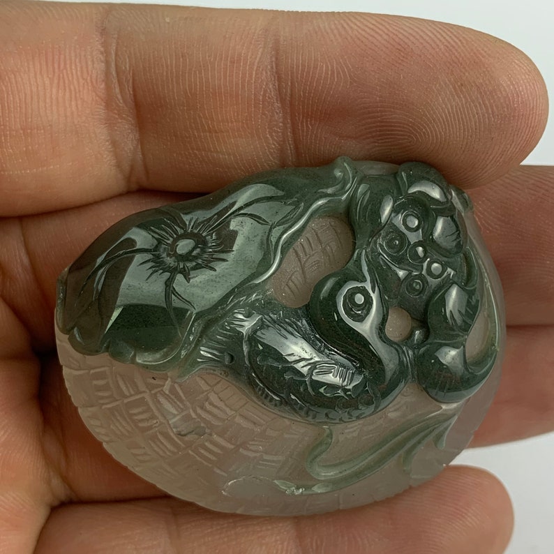 46gram Natural Hand-Carved Duck /&Lotus green phantom quartz crystal