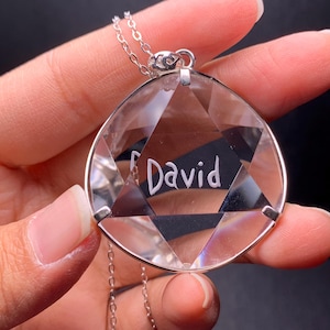1pcs Natural Clear Quartz Crystal 3D Hexagon Star of David carving &quot;David&quot; sterlingSilver pendant