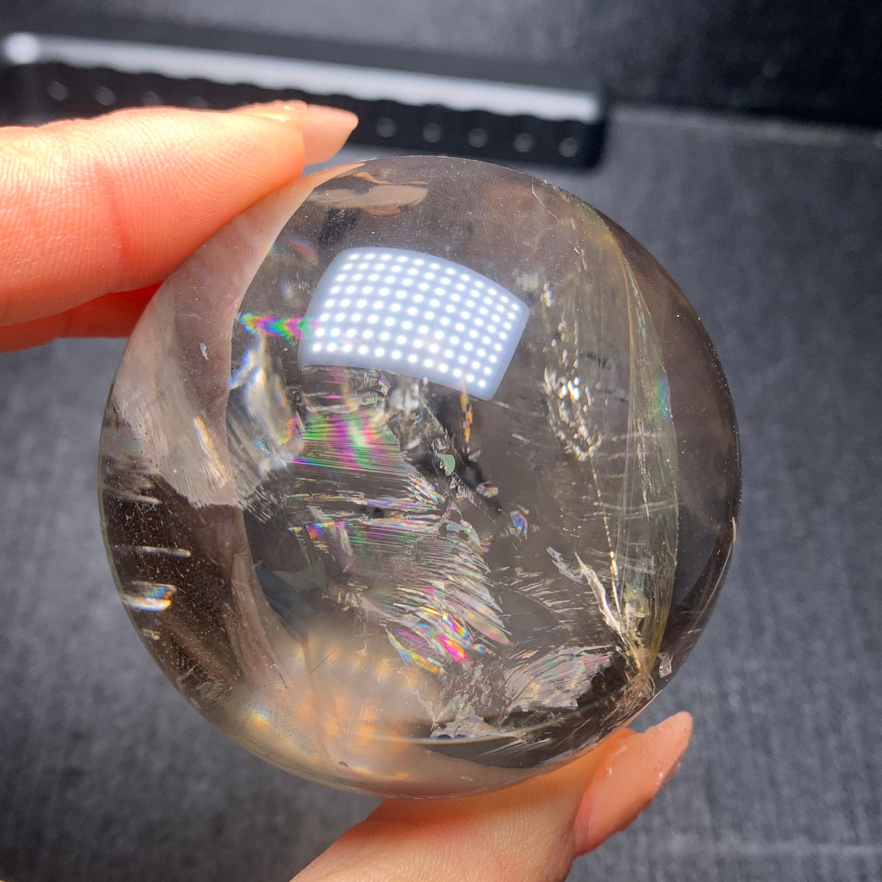 希少❗️新品❗️スモーキークオーツ　虹入り水晶　大粒クラスター 虹色のインクルージョン入り天然スモーキークォーツ水晶球（58mm