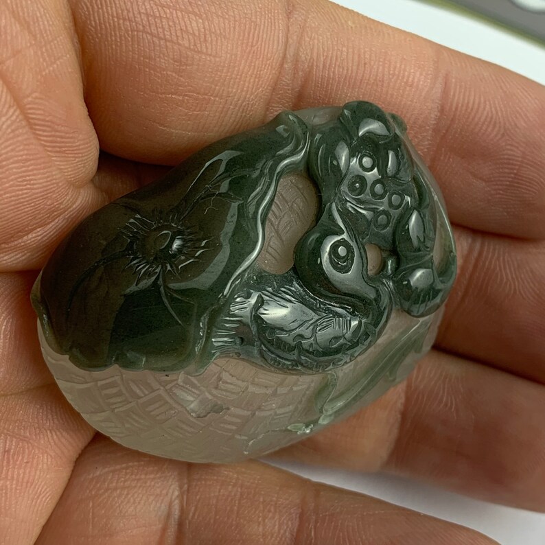 46gram Natural Hand-Carved Duck /&Lotus green phantom quartz crystal