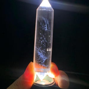 Natural clear quartz with blue angels feather inclusions quartz crystal tower DT