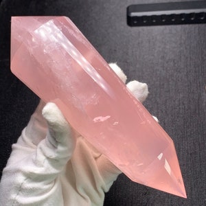 24 sided Vogel Style rose Quartz rainbow quartz crystal point crystal with stand