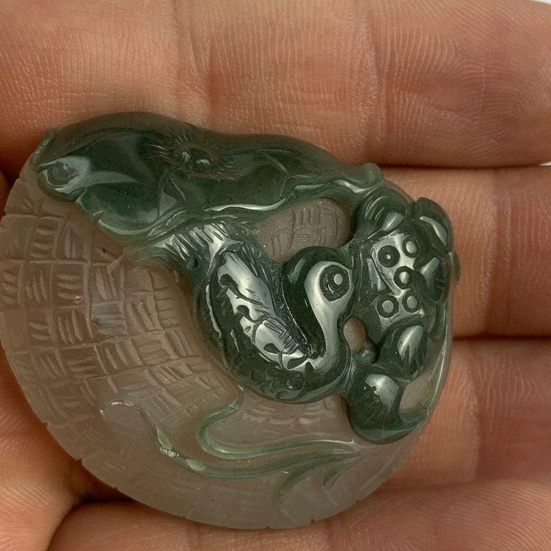 46gram Natural Hand-Carved Duck /&Lotus green phantom quartz crystal