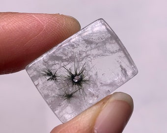 Rare！5.2gram Natural clear quartz crystal with green Hollandite flower pendant