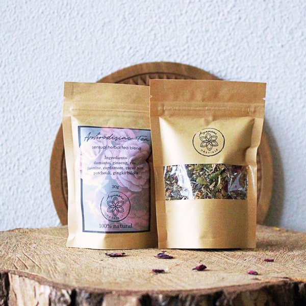 Aphrodisiac Tea | Love Herbs, Attraction & Stimulant Blend, Damiana Ginseng Cacao Rose Cardamom | Natural Self Care, Valentine's Gift Idea