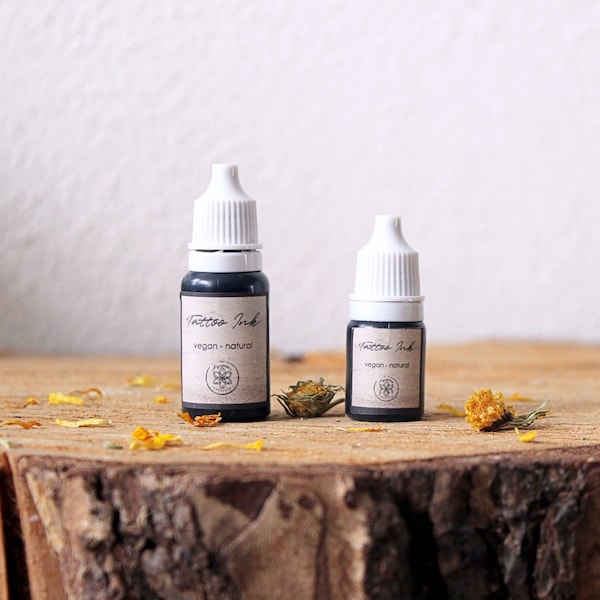 Schwarze Tätowierfarbe | Vegane natürliche ungiftige organische Tinte 5ml und 10ml Flaschen, Tattoo Kit Refill, Handpoke Stick und Poke Ink, Tätowierwerkzeug