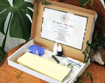 Handpoke-tatoeagekit KLEIN | Veganistisch startpakket voor tatoeëren, met instructies en stencilontwerpen, beginnersset, Stick Poke, natuurlijk, veganistisch