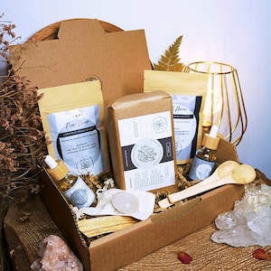 CACAO MOND ZEREMONIE Box | Zeremonialer Rohkakao aus Peru, Vollmond- & Neumond-Räucherstäbchen + Infundierte Öle, herzöffnendes Ritual Geschenkset