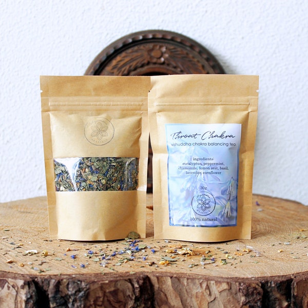 Throat Chakra Tea | Vishuddha Balancing Herbal Tea, Voice and Throat Healing Herbs, Decongestant Tea, Sore Throat and Sinus Relief Blend