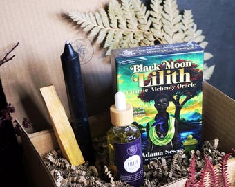 LILITH RITUAL Gift BOX | Black Moon Lilith Oracle Deck, Ritual Oil, Smoke Cleanse & Candle | Gift Box