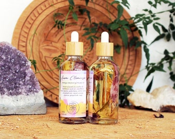 AURA CLEANSE Oil | Lotus Infused Essential Oils, Psychic Protection, Clear Quartz & Amethyst, Pink and White Lotus, Ritual Bath and Body Oil