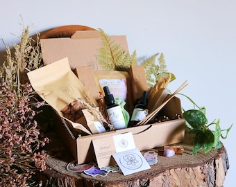 Spiritual Mystery Gift Box: Cacao Tea, Crystals, Herbal Remedies