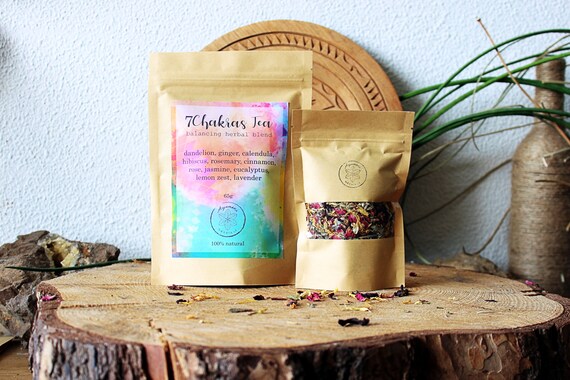 7 Chakras Tea, Chakra Balancing Herbal Tea, Loose Leaf Herbs, Healing Herbal Blend -Rose Jasmine Rosemary Calendula Dandelion Lavender &more