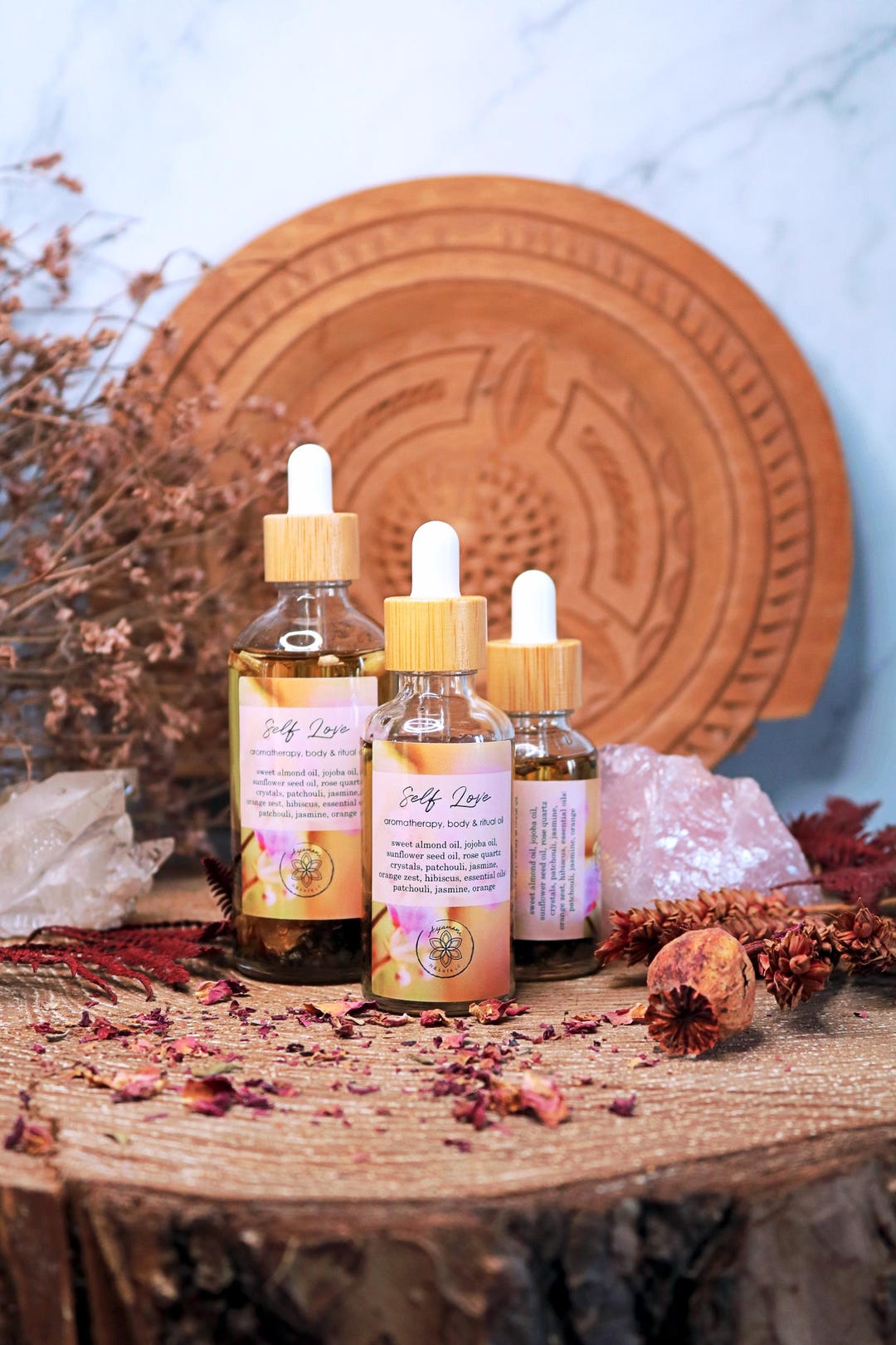 Self Love Ritual Oil: Rose Quartz Crystal Perfume, Patchouli