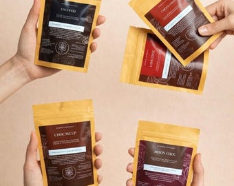 EL PAQUETE DE CACAO / Mezclas de cacao crudo para chocolate caliente, con hongos adaptógenos, caja de regalo para bebidas saludables de bienestar holístico femenino