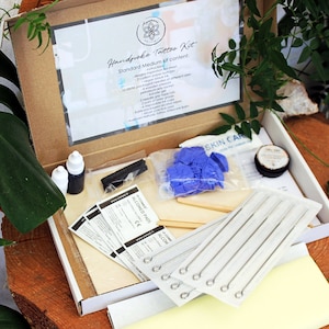 Handpoke Tattoo Kit | MEDIUM, COMPLETE Stick Poking DIY Tattooing w/ Aftercare Balm & Practice Skin, Vegan Natural Hand Poke Box, 45 items