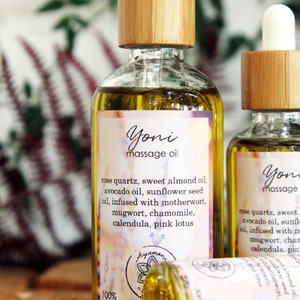Rose Quartz YONI Oil | Massage & Care, Unscented, Crystal Infused with Herbs, Motherwort Pink Lotus, Moisturizer Nourishing Tonic Herbal Oil