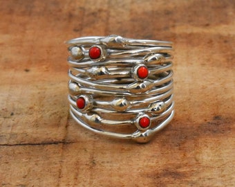 Anillo de declaración de calidad A+, anillo de coral natural, anillo de piedras preciosas hecho a mano en plata de ley 925, JRI0240