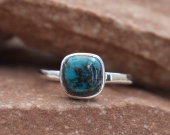 Turquoise Ring, Cushion Turquoise Ring, Silver Stacking Ring, Blue Turquoise Ring, Engagement Ring, Modern Ring, Gifts for him