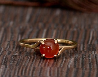 18k Gold Carnelian Ring, Stacking Ring, Carnelian Jewelry, Delicate Ring, Orange Carnelian Ring, Minimalist Ring, Christmas Gift