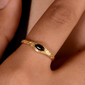 Schwarzer Obsidian Ring, 14k Gold schwarzer Obsidian Ring, Minimalistischer Ring, Pinky Ring, Silber Ring, Midi Ring, Vintage Ring, Ring Für sie, B-2lsyh