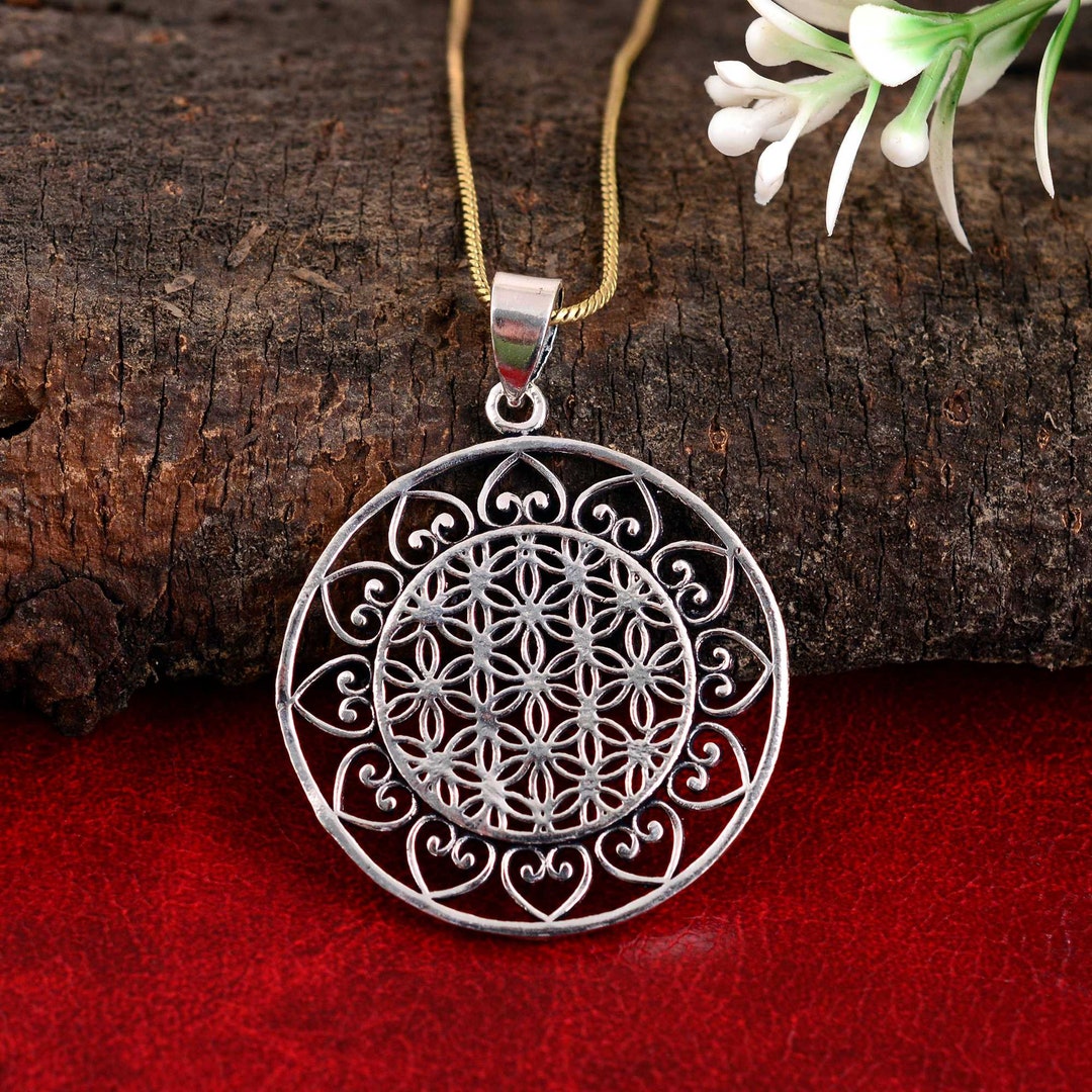 Flower Of Life Engraved Shell Pendant