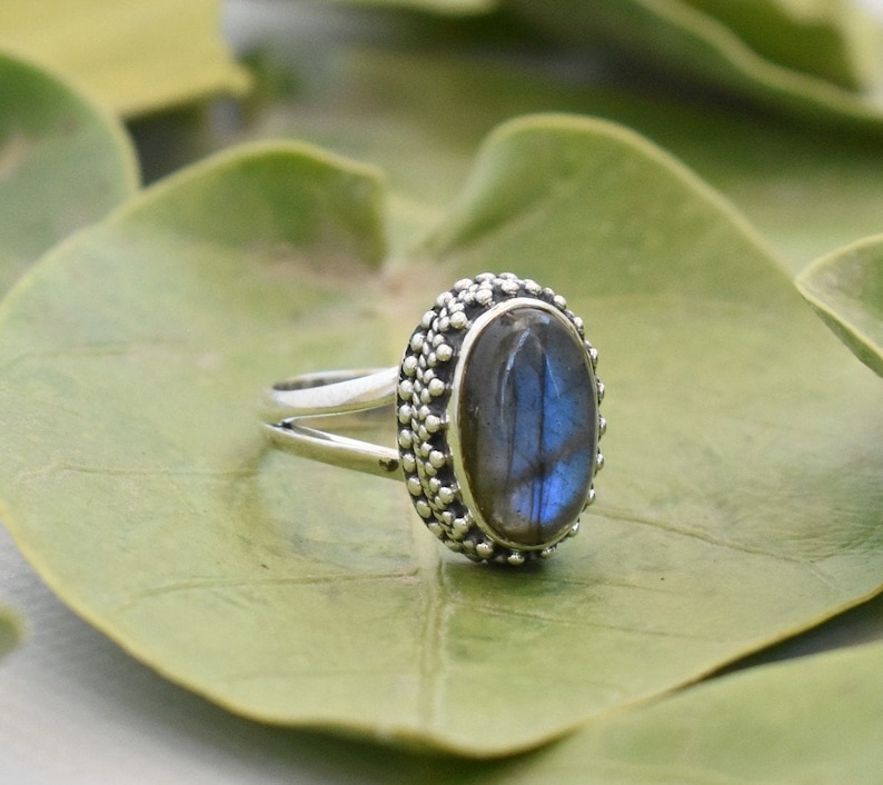 A Quality Labradorite Ring Sterling Silver Ring Blue Labradorite Gemstone Ring Crown Ring Solitaire Ring Ethnic Ring Southwestern Ring Gift