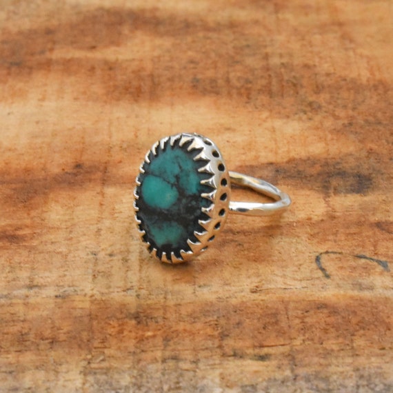 Birthstone Ring Natural Turquoise Ring 925 Sterling Silver Ring RR137 Wedding Ring for Women Prong Setting Handmade Ring Size US 6
