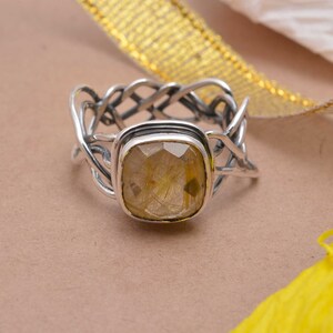Sterling Silver Ring with Rutilated Quartz, Handmade Gemstone Jewelry, Bold Statement Ring