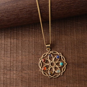 Handmade Brass 7 Chakras Pendant Necklace: Spiritual Yoga Jewelry
