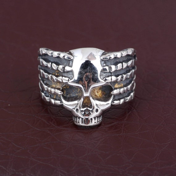 Anello Teschio Regolabile In Lega Metallica, Stile Biker Gotico Punk Rock, Argento, Taglia 11, Unisex