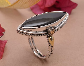 925 Sterling Silver Black Obsidian Stone, Oval stackable Ring, Jewelry, Statement Bohemian, Boho Armenian Ring, Mother day gifts for women