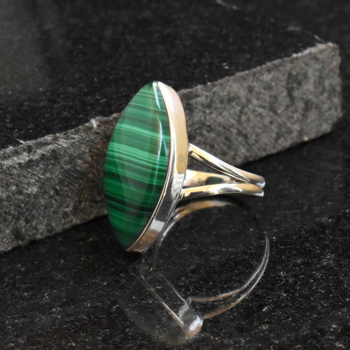 Beautiful Malachite Ringmalachite Stone Ringnatural Etsy