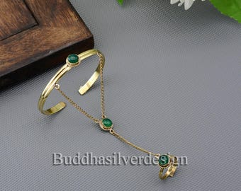 Green Onyx Chain Bracelet Stacking Bracelet Ring Chain Bracelet Onyx Gemstone Bracelet Wedding Jewelry Gift For Her