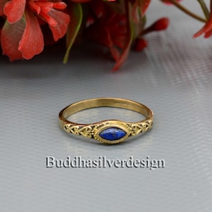 Lapis Lazuli Gemstone Gold Ring - Handcrafted Lapis Lazuli Ring - Gold Plated