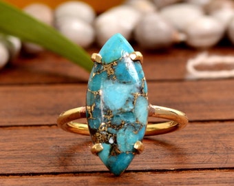 Natural Turquoise Ring, Handmade Ring, 925 Solid Sterling Silver Ring, gift for her, Rings for Women, Copper Turquoise Ring