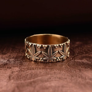 Mary Jane Ring, kleine Cannabis Ring, Gold Ehering, Unisex Bandring, kleine Topf Blatt Ring, Topf Blatt Schmuck, beste Knospen Geschenk BD-ucnh,