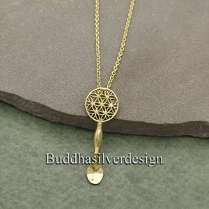 Flower of Life Brass Pendant Necklace | Sacred Geometry Boho Jewelry | Handmade Spiritual Necklace | Geometric Drop Pendant for Her