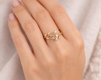 Dainty Leaf Ring – Gold Silver Wrap Ring, Adjustable Vine  Statement Ring - Adjustable Leaf Wrap Ring - Dainty Cocktail Party Jewelry main image 1