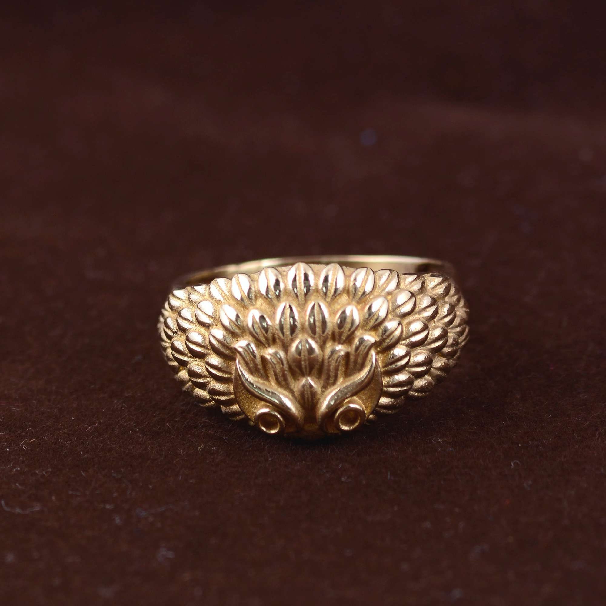 Owl Ring Gold, Animal Statement Ring, Vintage Style Owl Band, Boho Nature Jewelry, Textured Gold Rin