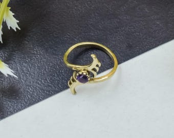 Anillo de amatista con alas, anillo de fantasía ajustable de oro, anillo envolvente con alas de ángel, anillo llamativo con piedras preciosas moradas, regalo de joyería celestial bohemia para mamá.