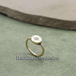 Bague étoile boussole en laiton | Bague aventure faite main | Bijoux symbole de voyage | Fanfare réglable | Cadeau bohème d'envie de voyage pour homme et femme