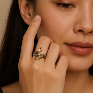 Antique Gold Snake Ring – Adjustable Serpent Wrap Ring for Men and Women